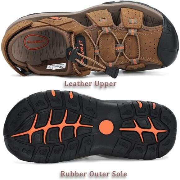 FLARUT Mens Hiking Sandals Closed Toe Leather Water Shoes Outdoor Trail Sport
